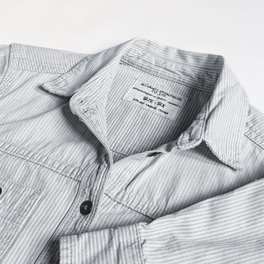 AllSaints Spitalfields blue jean striped shirt